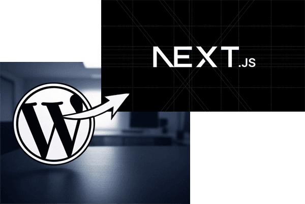 word press logo with an arrow upgrading to next.js logo
